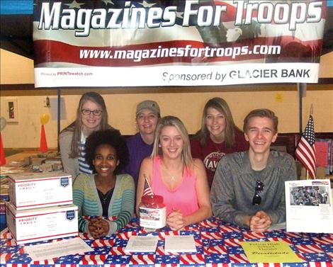 Polson High School Key Club students who volunteer for Magazines for Troops include: front row from left, Tigrai Gipe, Monika Frame and Isak Peterson; back row, from left, Andrea Bodden, Lori Dickson and Kyrie Bitterman.