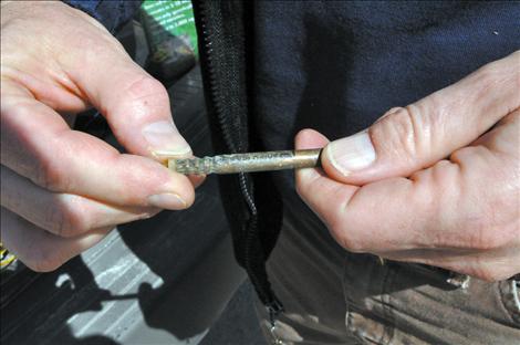 Mark Nelson holds one of several unexploded blasting caps that shut down the North Valley Creek Container Site on April 2.