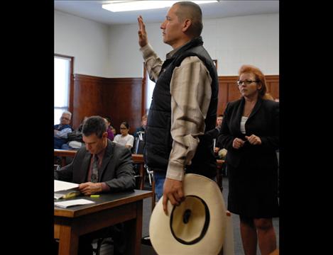 James Big Beaver is sworn in at Melvin Madplume, Jr.’s sentencing hearing. Big Beaver was a witness for the prosecution at the trial. 