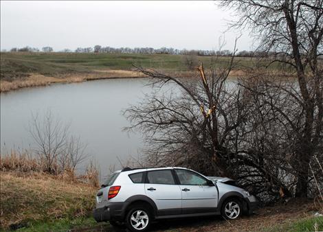 A Pontiac Vibe is found slamed into a tree near the Charlo turn on U.S. Highway 93. The wreck was not reported when it happened, and officers responded when someone spotted the vehicle several days later. 