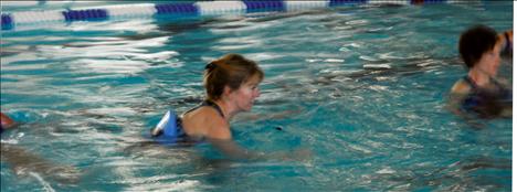 Sharon Murphy, who teaches aqua therapy classes at the Mission Valley Aquatic Center, takes part in an Arthritis Foundation recertification class.
