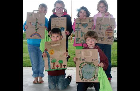 Winners of the elementary coloring contest with an Earth Day theme include, front row from left: Lex Lafrombois and Jack Keast; back row, from left: Izabel Evans, Brynn Pule, Amelia Cronk and Lanie Keast. 