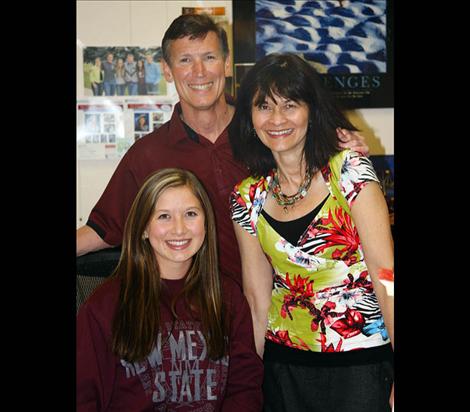  Erica Alfiero, left, signed with New Mexico State University to ride hunt seat on the women’s equestrian team. With Erica are dad Rob Alfiero and mom Nancy Hemphill.