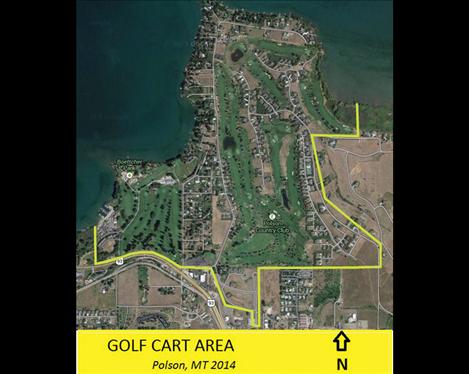 Legal areas for golf cart traffic are outlined on this map. Golf cart drivers must meet other criteria outlined by the City of Polson if the city commission passes second reading of the ordinance.