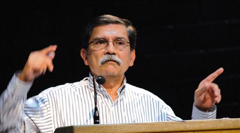 Oscar Morales, from the office of chemical safety and pollution  prevention of the U.S. Environmental Protection Agency, speaks to audience members during the recent Tribal Environmental Health Summit.