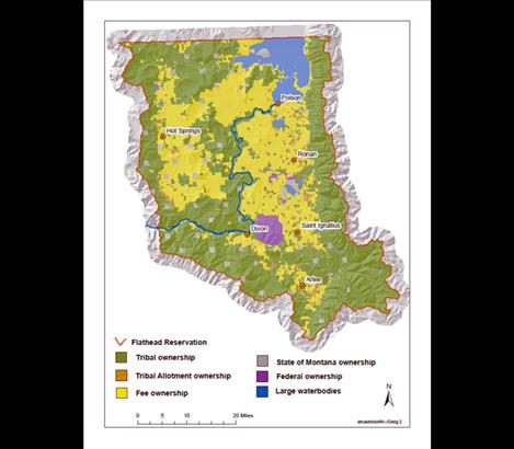 A map shows the checkerboard pattern of property ownership on the Flathead Reservation.