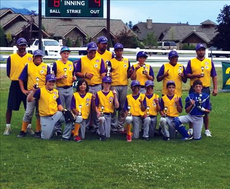  Polson 12U baseball team members include, front row from left: Gabe Mergenthaler, Zach Plant, Tai Shriver, Nate Plant, Xavier Fisher, Lincoln Slonaker and Dylan Wisniewski. Back row, from left: Coach Scott Renault, Joey Renault, Trevor Lake, Wyatt Goode, Coach Todd Goode, Anthony Jones, Elliot Morigeau, Wailand Gravelle and Manager Pete Plant.