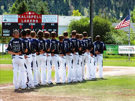 Mission Valley Mariners show respect to Old Glory during the playing of the National Anthem.