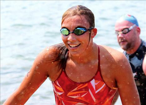 Maia Brundage finishes first for the female swimmers at Saturday’s Water Daze event.