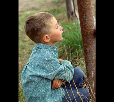 A young cowboy watches how it's done at the Lake County Fair.