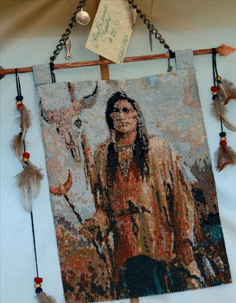 Using tiny Delica beads, artist Janice Brooks creates tapestries, including Native American pieces. 