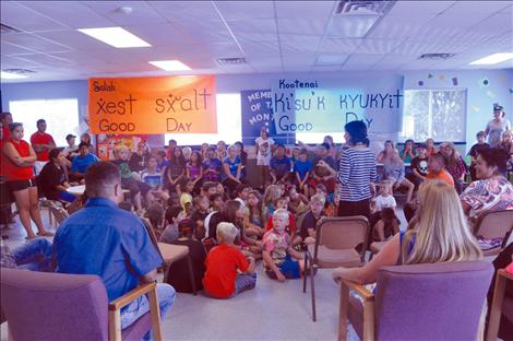 Children who attend the Boys and Girls Club of the Flathead Reservation and Lake County greeted Confederated Salish and Kootenai Tribes’ tribal councilmembers with banners written in both Salish and Kootenai languages Aug. 14 in Ronan.