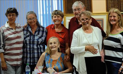Patsy Miller sits surrounded by friends and well wishers, left, Barbara Smith, Ellen Achenbaugh, Diane and Lee Alderdice, Norma Pangburn and Melodee Scott.