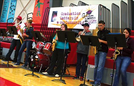 The Arlee School Band plays the school’s song to inspire school spirit.