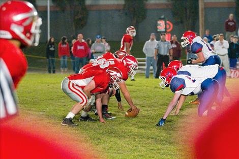 The Arlee offense gets set during the Warriors’ home game against the Superior Bobcats last Friday. The young Warrior team lost the contest 70-14.