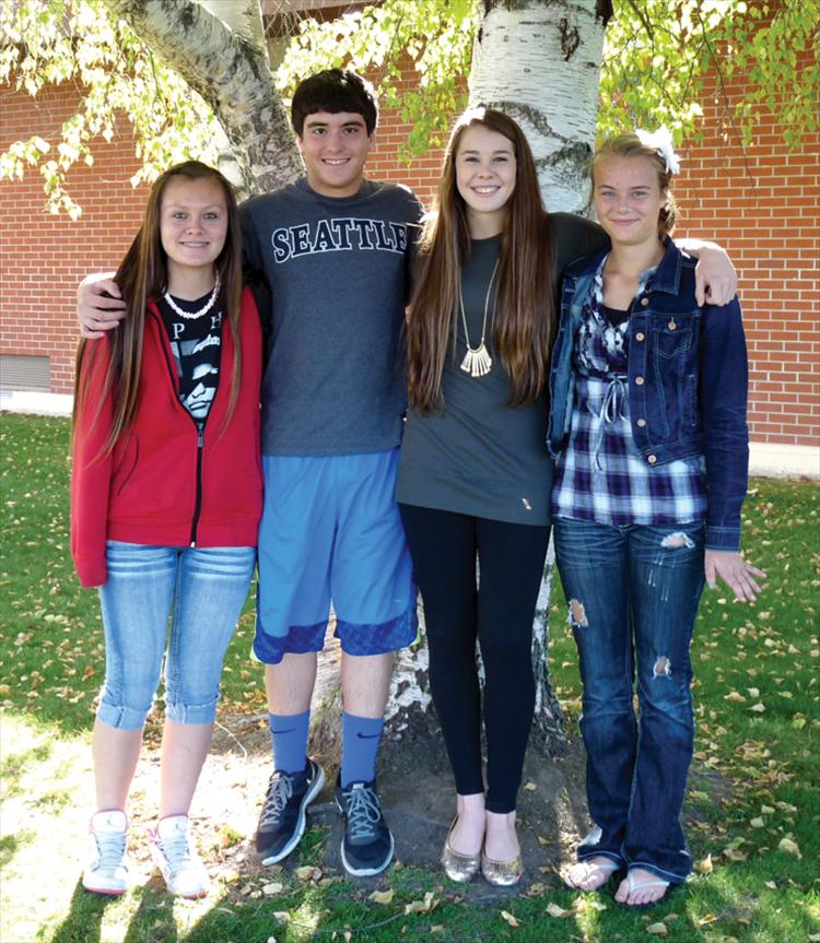 Ronan High Schools students of the month for September are from left to right: freshman Alexia Parizeau; sophomore Matthew McGuyer; junior Katelyn Graham and senior Kendra Starkel. The  senior class is the September Spirit Stick winner. The spirit stick is awarded based on best average  attendance, the least discipline and the best current average GPA. 