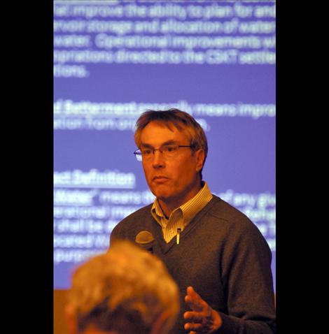 Tribal Hydrologist Seth Makepeace gives a presentation on the proposed Confederated Salish and Kootenai Water Compact at a negotiating session in Polson. 