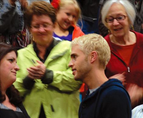 Shane Bitney Crone, right, receives an empathetic look from a film viewer at the Oct. 21 showing of “Bridegroom,” a documentary about Shane and his partner Tom.