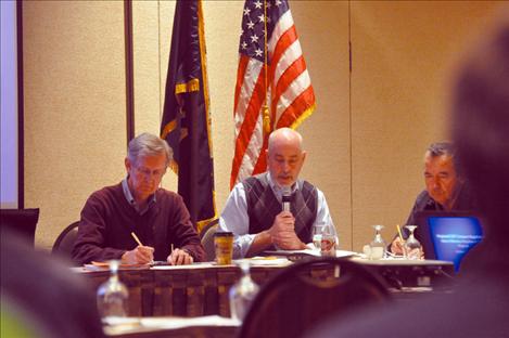 Duane Mecham, senior attorney for the Department of the Interior’s Portland office, speaks at a negotiating session for the proposed Confederated Salish and Kootenai  Water Compact. 