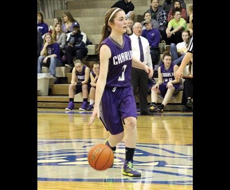 Lady Viking Cheyenne Nagy brings the ball upcourt in Saturday’s game against Stillwater Christian.