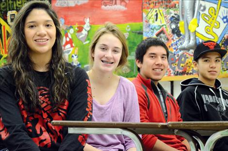 Arlee High School students Naomi Plant, Abby Yocum, PJ Haynes and Zach Felsman visit schools to talk about life on the reservation.