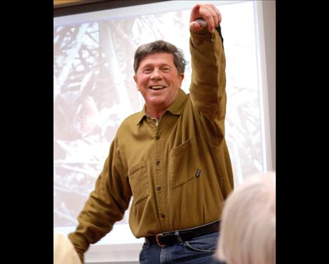 Denver Holt of the Owl Research Institute shares his knowledge of long-eared owls during a recent Audubon meeting in Polson.