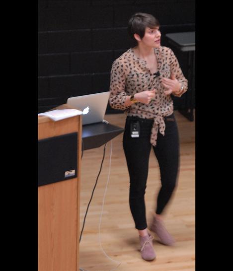 Katharina Werner, Pathway Program Manager at the Missoula YWCA, presents information on human trafficking.