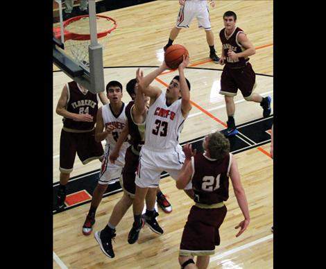 Chief July Sorrell shoots to score at Friday’s home contest against Florence. Sorrell was top scorer in both last week’s games.