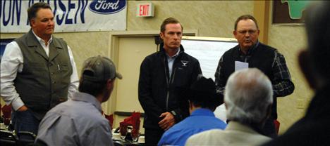 Montana Stockgrowers Association representatives Race King, left, Errol Rice and Wayne Slaght bring information from the state organization.
