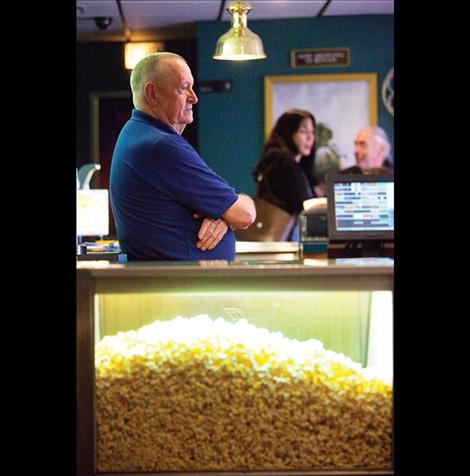 Piles of popcorn await purchase inside the cozy Showboat Cinemas.