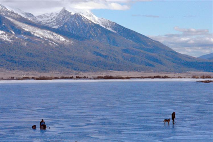 Ice fishing on Ninepipe Reservoir