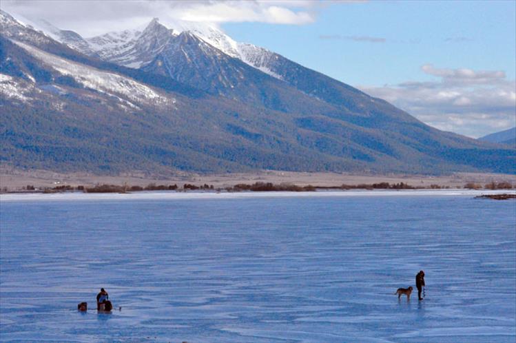 Ice fishing on Ninepipe Reservoir