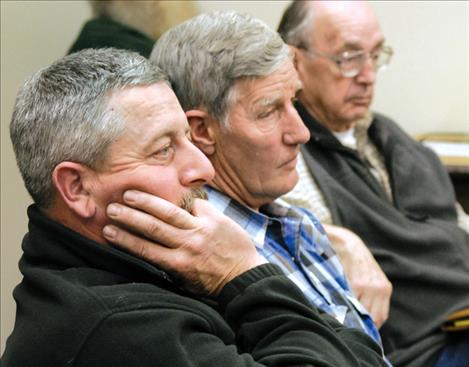 Ranchers Ken McAlpin, left, and Jack Horner came to speak in favor of the water Compact and urge the Commission to send a representative to Helena to the hearing. 