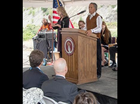 Salish elder Louis “Louie” Adams speaks at the groundbreaking for the new Missoula College building on Aug. 22, 2014.