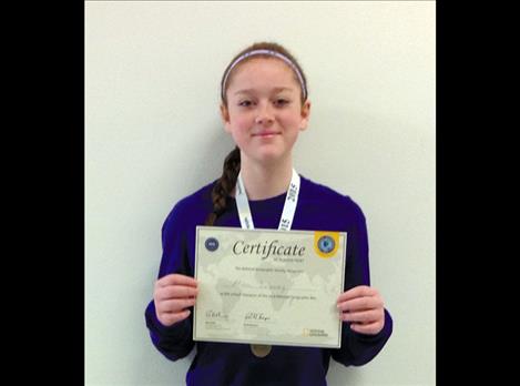 Eighth-grader Allie Delaney won  the Charlo School  Geography Bee,  qualifying her for  the state geography  bee, which will be  held March 27  in Billings.