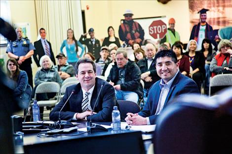 People gather at the Confederated Salish and Kootenai Tribal headquarters in Pablo for a visit from Governor Steve Bullock.