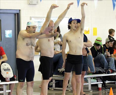 The Bozeman team cheers on their teammate during the 100 yard butterfly event. Bozeman went home with the first place trophy for the second year in a row.