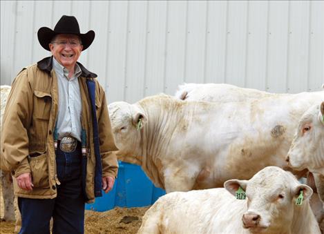 Ranch owner Buddy Westphal  prepares to begin the annual sale of his Charolais bulls.