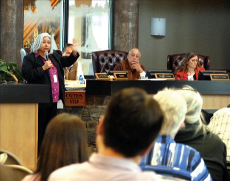 Rhonda Swaney, Confederated Salish and Kooetenai Tribal Attorney, delivers the latest information on the Water Compact and the hearing in Helena on April 11.