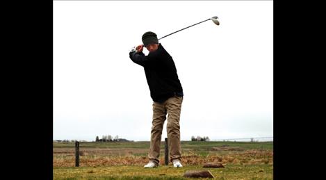 Sophomore Fisher Niemeyer prepares to fire one off the tee. Niemeyer placed second at the Plains Invite.