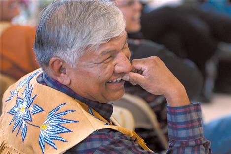 Linda Sappington/Valley Journal Alec Quequesah shares a joke at a powwow in earlier days.