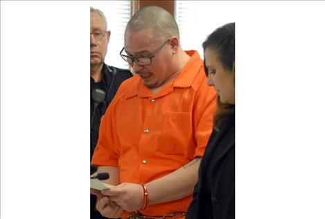 Whitford reads his letter regarding his actions before being sentenced to 60 years in Montana State Prison for deliberate homicide in the 2013 murder of John Pierre, Jr.