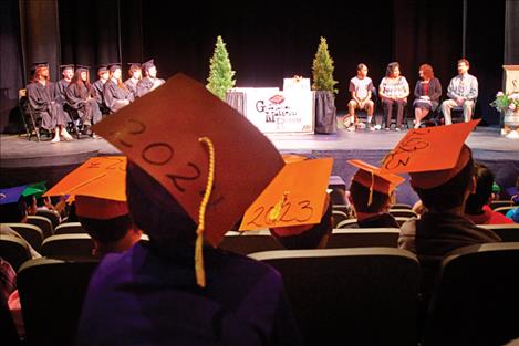 Nicole Tavenner/ValleyJournal K. William Harvey students wear miniature mortar boards with their expected graduation dates, mirroring graduating seniors. 