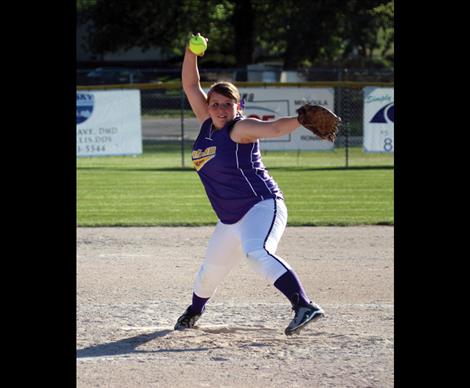 Lady Pirate Camas Renault fires a pitch in Thursday’s home hosted game against Columbia Falls.