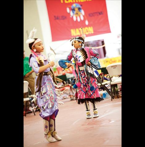 Cedar Hunt shows off her footwork in the Salish Kootenai College powwow.  
