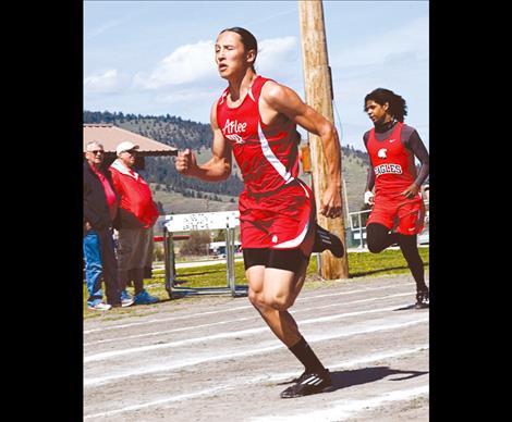 Arlee Warrior Isaac Desjarlais runs in a meet earlier this season. He placed fifth in the 100-meter dash last weekend at the Western C Divisional meet in Missoula.