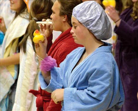 Mission High School dress up in bathrobes to sing Rubber Ducky.