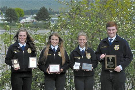 Laurel Rigby, Josey Motichka, Courtnee Clairmont and Micah McClure make up the first state-winning Mission Valley FFA team. The team will head to national competition in the fall. 