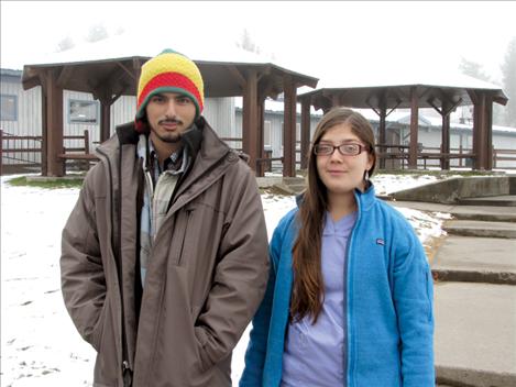 Martin Gamez, left, a diesel mechanics student at Kicking Horse Job Corps, recently had a frightening experience when he choked while eating lunch, but thankfully his friend Sierra White, right, was on hand to administer aid.