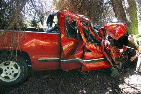 The driver of a pickup truck involved in a crash Friday in Polson was taken by helicopter to a Missoula hospital.